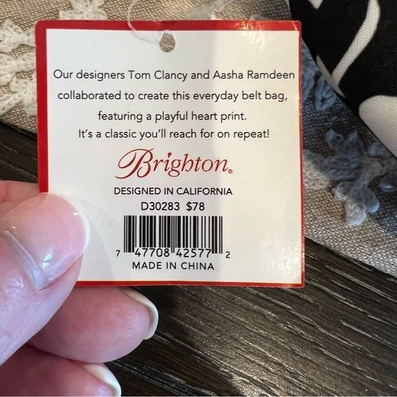 NWT Brighton Black and White Heart Print Sling Bag - Picture 3 of 9